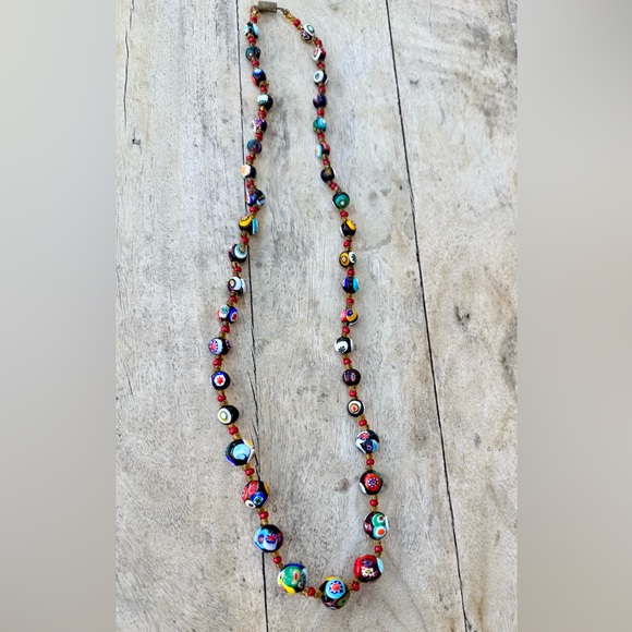 VINTAGE ITALIAN MURANO VENETIAN MILLEFIORI MORETTI GLASS BEAD NECKLACE - Picture 3 of 16